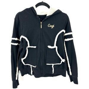 Coogi Jacket Womens 1X Hooded Full Zip Sherpa Trim Stud Logo 90s Y2K Soft Lounge